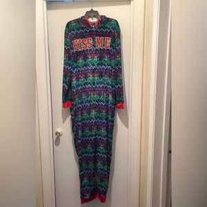 Holiday Time Men's Festive Mistletoe Onesie Pajamas